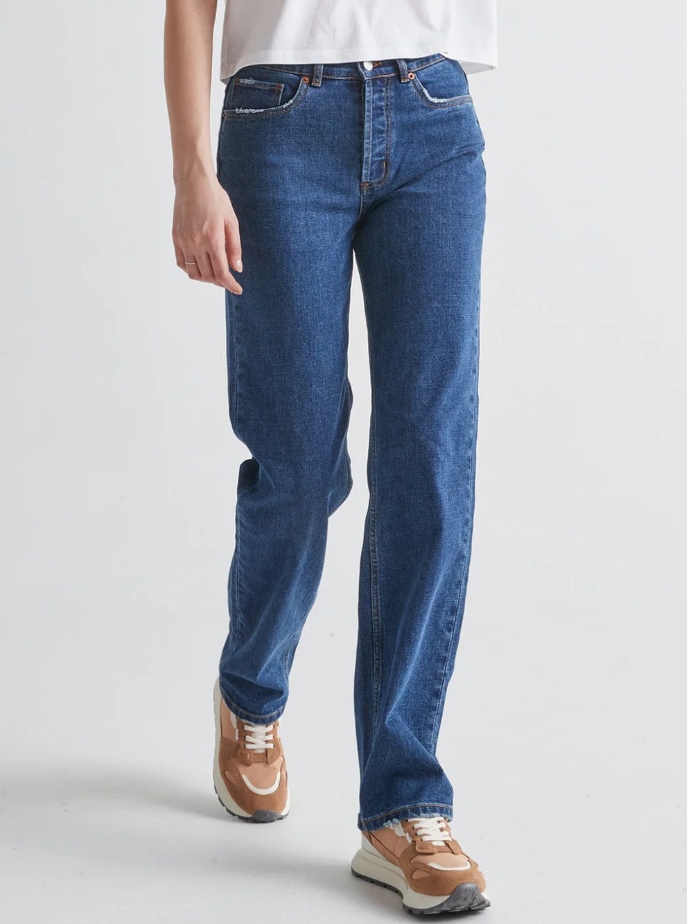 DU/ER Women's Midweight Loose Straight Dark Wash Denim Jeans WFMO4662 27 x 34